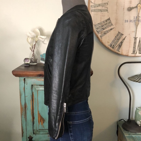 MADEWELL BLACK LEATHER MOTO ZIPPERS JACKET COLLARLESS SIZE XS - Picture 6 of 15